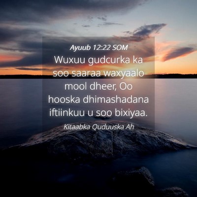 Picture 04 - Ayuub 12:22 SOM - Wuxuu gudcurka ka soo saaraa waxyaalo mool dheer, - Bible Verse Picture