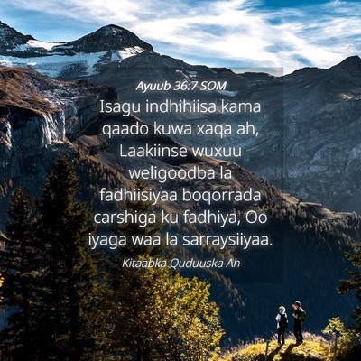 Picture 04 - Ayuub 36:7 SOM - Isagu indhihiisa kama qaado kuwa xaqa ah, - Bible Verse Picture