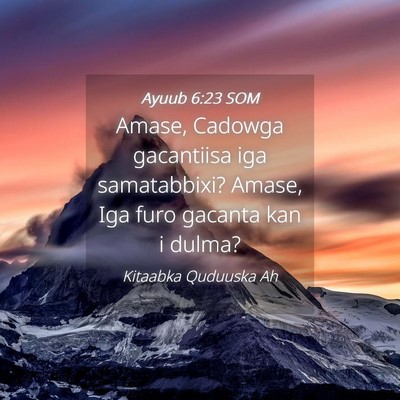 Picture 04 - Ayuub 6:23 SOM - Amase, Cadowga gacantiisa iga samatabbixi? Amase, - Bible Verse Picture