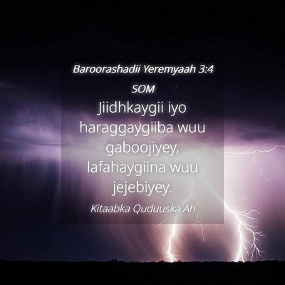 Picture 04 - Baroorashadii Yeremyaah 3:4 SOM - Jiidhkaygii iyo haraggaygiiba wuu gaboojiyey, - Bible Verse Picture