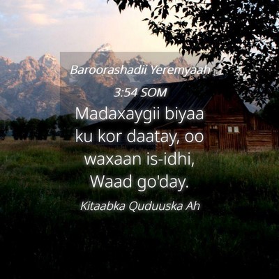 Picture 04 - Baroorashadii Yeremyaah 3:54 SOM - Madaxaygii biyaa ku kor daatay, oo waxaan - Bible Verse Picture