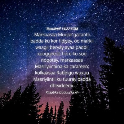 Picture 04 - Baxniintii 14:27 SOM - Markaasaa Muuse gacantii badda ku kor fidiyey, oo - Bible Verse Picture