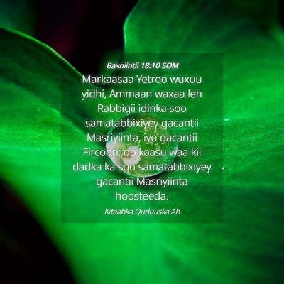 Picture 04 - Baxniintii 18:10 SOM - Markaasaa Yetroo wuxuu yidhi, Ammaan waxaa leh - Bible Verse Picture