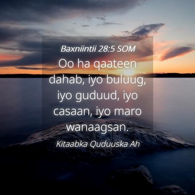Picture 04 - Baxniintii 28:5 SOM - Oo ha qaateen dahab, iyo buluug, iyo guduud, iyo - Bible Verse Picture