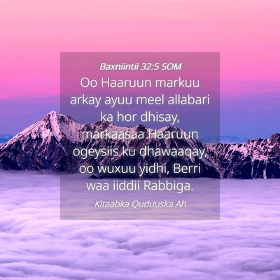 Picture 04 - Baxniintii 32:5 SOM - Oo Haaruun markuu arkay ayuu meel allabari ka hor - Bible Verse Picture