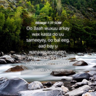 Picture 04 - Bilowgii 1:31 SOM - Oo Ilaah wuxuu arkay wax kasta oo uu sameeyey, oo - Bible Verse Picture