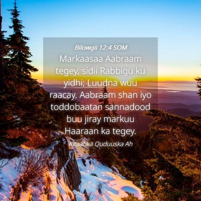 Picture 04 - Bilowgii 12:4 SOM - Markaasaa Aabraam tegey, sidii Rabbigu ku yidhi; - Bible Verse Picture