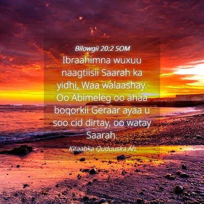 Picture 04 - Bilowgii 20:2 SOM - Ibraahimna wuxuu naagtiisii Saarah ka yidhi, Waa - Bible Verse Picture