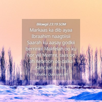Picture 04 - Bilowgii 23:19 SOM - Markaas ka dib ayaa Ibraahim naagtiisii Saarah ku - Bible Verse Picture