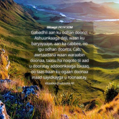 Picture 04 - Bilowgii 24:14 SOM - Gabadhii aan ku odhan doono, Ashuunkaaga deji, - Bible Verse Picture