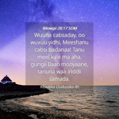 Picture 04 - Bilowgii 28:17 SOM - Wuuna cabsaday, oo wuxuu yidhi, Meeshanu cabsi - Bible Verse Picture