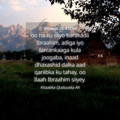 Picture 04 - Bilowgii 28:4 SOM - oo ha ku siiyo barakadii Ibraahim, adiga iyo - Bible Verse Picture