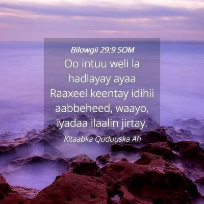 Picture 04 - Bilowgii 29:9 SOM - Oo intuu weli la hadlayay ayaa Raaxeel keentay - Bible Verse Picture