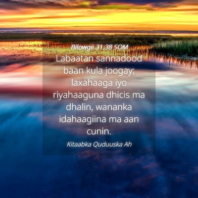 Picture 04 - Bilowgii 31:38 SOM - Labaatan sannadood baan kula joogay; laxahaaga - Bible Verse Picture