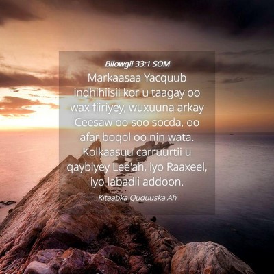 Picture 04 - Bilowgii 33:1 SOM - Markaasaa Yacquub indhihiisii kor u taagay oo wax - Bible Verse Picture