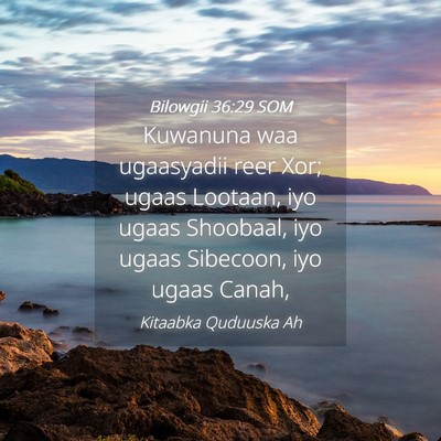 Picture 04 - Bilowgii 36:29 SOM - Kuwanuna waa ugaasyadii reer Xor; ugaas Lootaan, - Bible Verse Picture