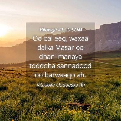 Picture 04 - Bilowgii 41:29 SOM - Oo bal eeg, waxaa dalka Masar oo dhan imanaya - Bible Verse Picture