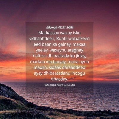 Picture 04 - Bilowgii 42:21 SOM - Markaasay waxay isku yidhaahdeen, Runtii - Bible Verse Picture