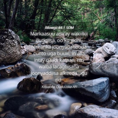 Picture 04 - Bilowgii 44:1 SOM - Markaasuu amray wakiilkii gurigiisa, oo ku yidhi, - Bible Verse Picture