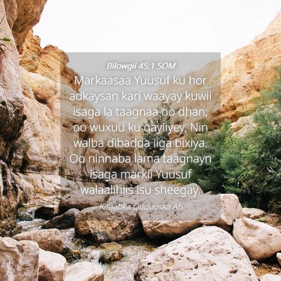 Picture 04 - Bilowgii 45:1 SOM - Markaasaa Yuusuf ku hor adkaysan kari waayay - Bible Verse Picture