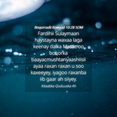 Picture 04 - Boqorradii Kowaad 10:28 SOM - Fardihii Sulaymaan haystayna waxaa laga keenay - Bible Verse Picture