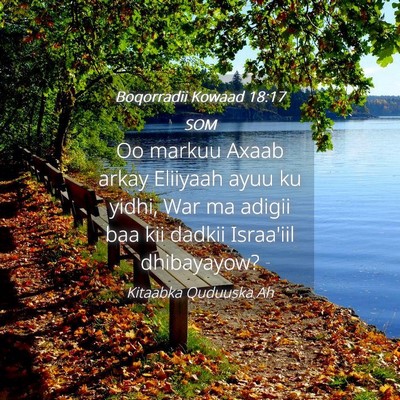 Picture 04 - Boqorradii Kowaad 18:17 SOM - Oo markuu Axaab arkay Eliiyaah ayuu ku yidhi, War - Bible Verse Picture
