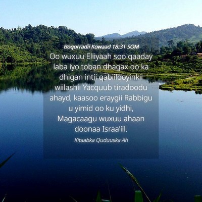 Picture 04 - Boqorradii Kowaad 18:31 SOM - Oo wuxuu Eliiyaah soo qaaday laba iyo toban - Bible Verse Picture