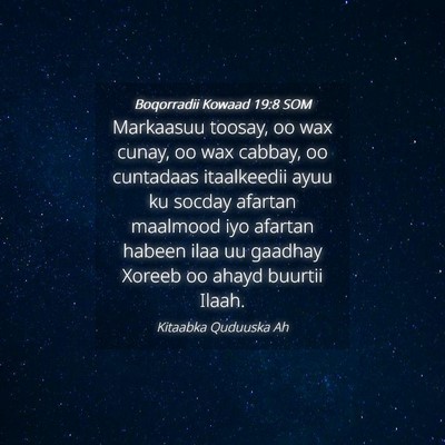 Picture 04 - Boqorradii Kowaad 19:8 SOM - Markaasuu toosay, oo wax cunay, oo wax cabbay, oo - Bible Verse Picture