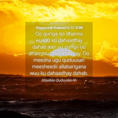 Picture 04 - Boqorradii Kowaad 6:22 SOM - Oo guriga oo dhanna wuxuu ku dahaadhay dahab jeer - Bible Verse Picture