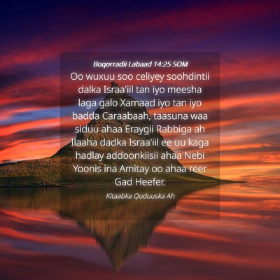 Picture 04 - Boqorradii Labaad 14:25 SOM - Oo wuxuu soo celiyey soohdintii dalka Israa'iil - Bible Verse Picture