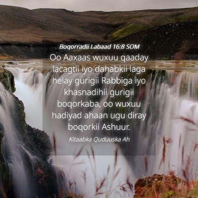 Picture 04 - Boqorradii Labaad 16:8 SOM - Oo Aaxaas wuxuu qaaday lacagtii iyo dahabkii laga - Bible Verse Picture