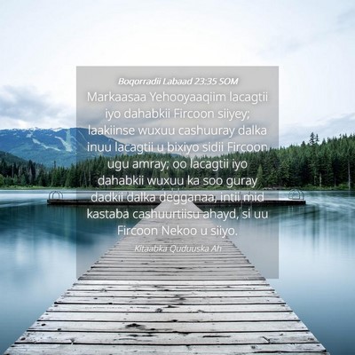 Picture 04 - Boqorradii Labaad 23:35 SOM - Markaasaa Yehooyaaqiim lacagtii iyo dahabkii - Bible Verse Picture