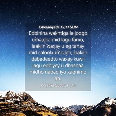 Picture 04 - Cibraaniyada 12:11 SOM - Edbinina wakhtiga la joogo uma eka mid lagu - Bible Verse Picture