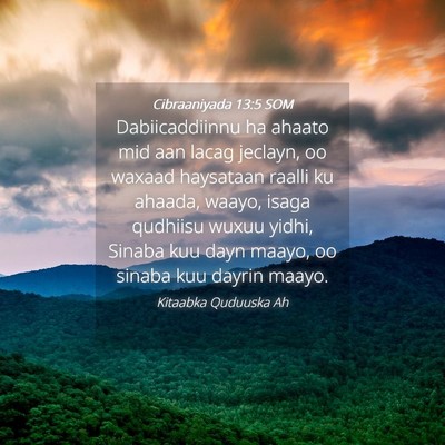 Picture 04 - Cibraaniyada 13:5 SOM - Dabiicaddiinnu ha ahaato mid aan lacag jeclayn, - Bible Verse Picture