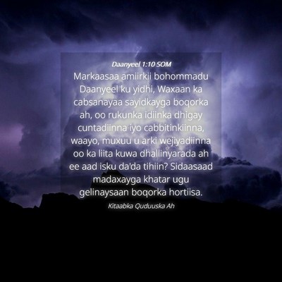 Picture 04 - Daanyeel 1:10 SOM - Markaasaa amiirkii bohommadu Daanyeel ku yidhi, - Bible Verse Picture
