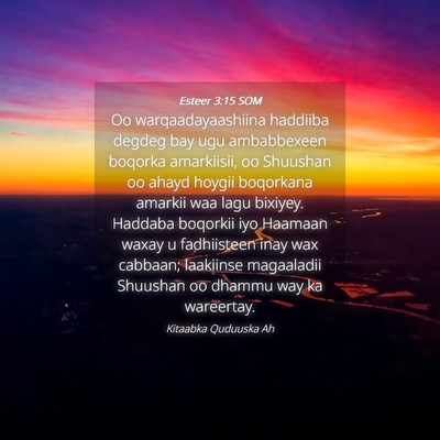 Picture 04 - Esteer 3:15 SOM - Oo warqaadayaashiina haddiiba degdeg bay ugu - Bible Verse Picture