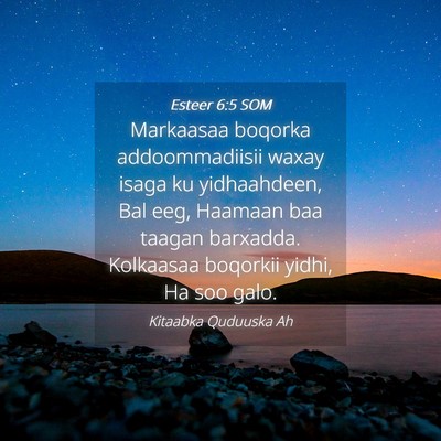 Picture 04 - Esteer 6:5 SOM - Markaasaa boqorka addoommadiisii waxay isaga ku - Bible Verse Picture