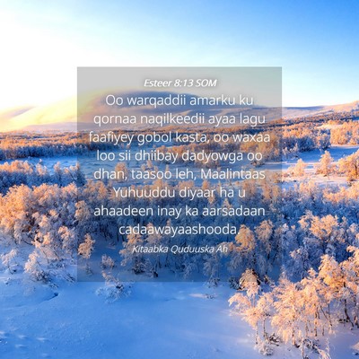 Picture 04 - Esteer 8:13 SOM - Oo warqaddii amarku ku qornaa naqilkeedii ayaa - Bible Verse Picture