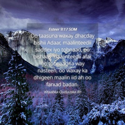Picture 04 - Esteer 9:17 SOM - Oo taasuna waxay dhacday bishii Adaar, - Bible Verse Picture