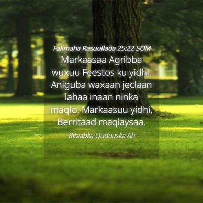 Picture 04 - Falimaha Rasuullada 25:22 SOM - Markaasaa Agribba wuxuu Feestos ku yidhi, Aniguba - Bible Verse Picture