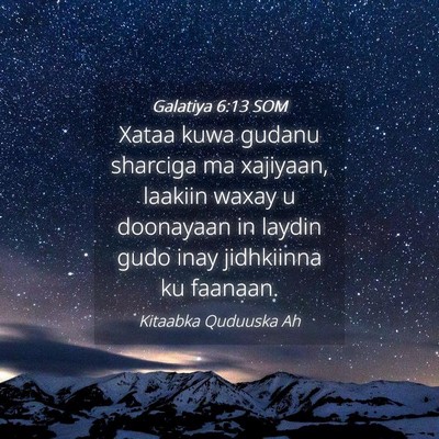 Picture 04 - Galatiya 6:13 SOM - Xataa kuwa gudanu sharciga ma xajiyaan, laakiin - Bible Verse Picture