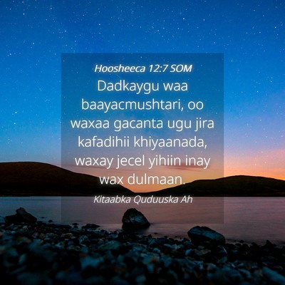 Picture 04 - Hoosheeca 12:7 SOM - Dadkaygu waa baayacmushtari, oo waxaa gacanta ugu - Bible Verse Picture