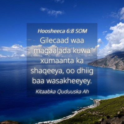 Picture 04 - Hoosheeca 6:8 SOM - Gilecaad waa magaalada kuwa xumaanta ka shaqeeya, - Bible Verse Picture