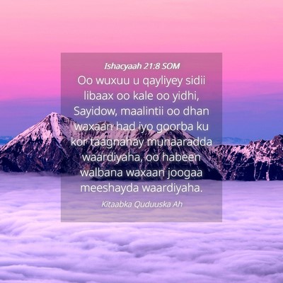 Picture 04 - Ishacyaah 21:8 SOM - Oo wuxuu u qayliyey sidii libaax oo kale oo - Bible Verse Picture