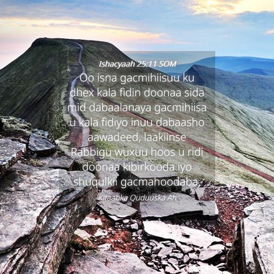 Picture 04 - Ishacyaah 25:11 SOM - Oo isna gacmihiisuu ku dhex kala fidin doonaa - Bible Verse Picture