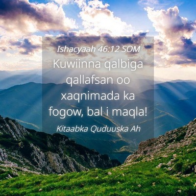 Picture 04 - Ishacyaah 46:12 SOM - Kuwiinna qalbiga qallafsan oo xaqnimada ka fogow, - Bible Verse Picture