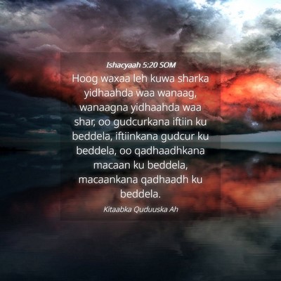 Picture 04 - Ishacyaah 5:20 SOM - Hoog waxaa leh kuwa sharka yidhaahda waa wanaag, - Bible Verse Picture