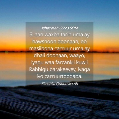 Picture 04 - Ishacyaah 65:23 SOM - Si aan waxba tarin uma ay hawshoon doonaan, oo - Bible Verse Picture