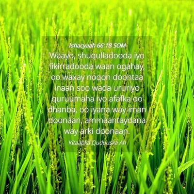 Picture 04 - Ishacyaah 66:18 SOM - Waayo, shuqulladooda iyo fikirradooda waan - Bible Verse Picture