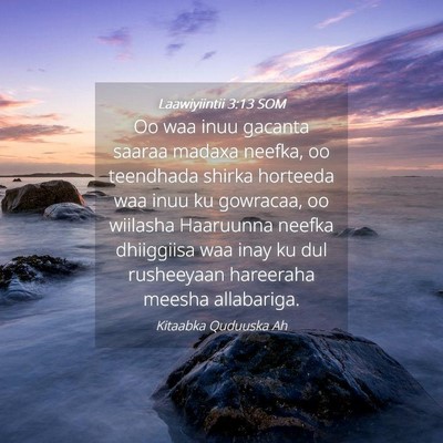 Picture 04 - Laawiyiintii 3:13 SOM - Oo waa inuu gacanta saaraa madaxa neefka, oo - Bible Verse Picture